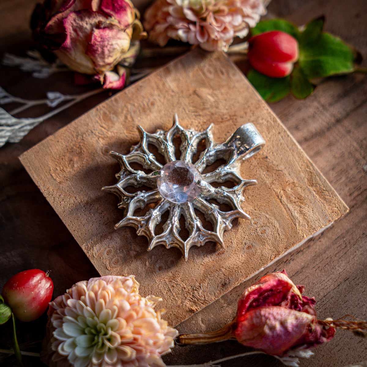 Sancta Rose Quartz | Fine Silver Pendant