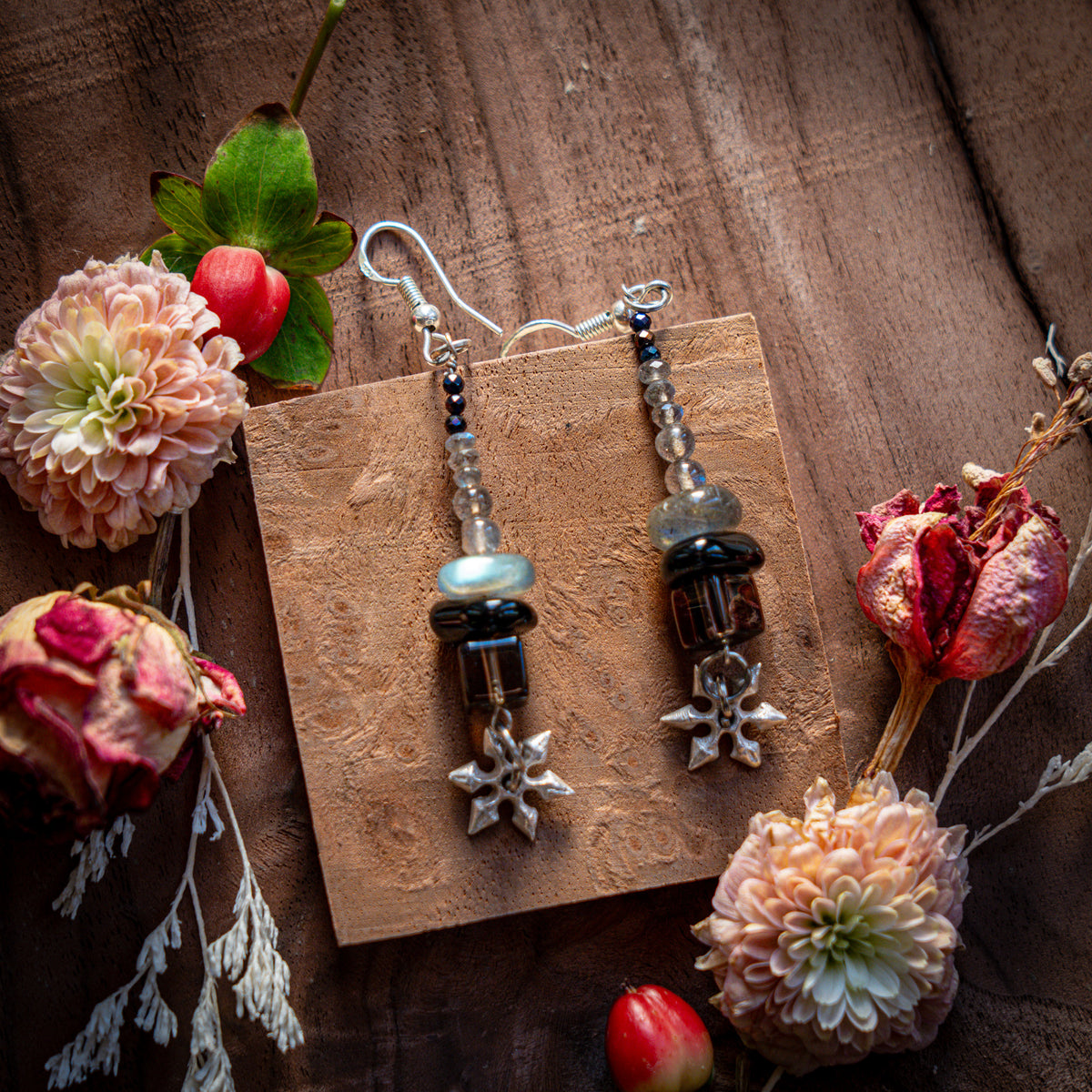 Yoru Labradorite Aigue-marine | Boucles d'oreilles en argent fin