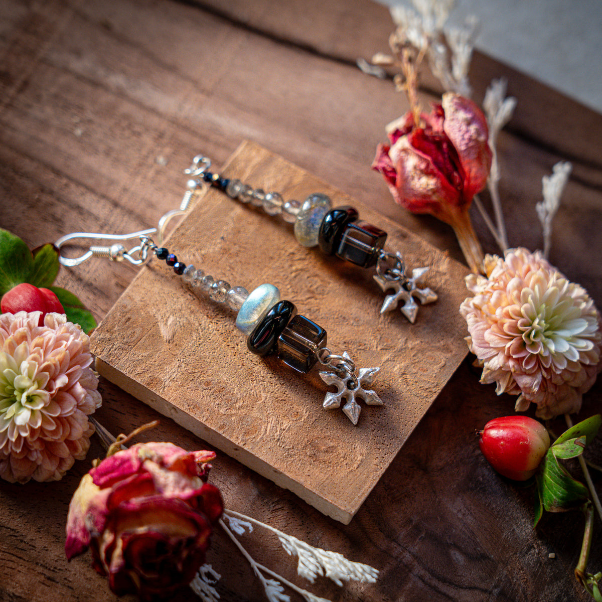 Yoru Labradorite Aigue-marine | Boucles d'oreilles en argent fin