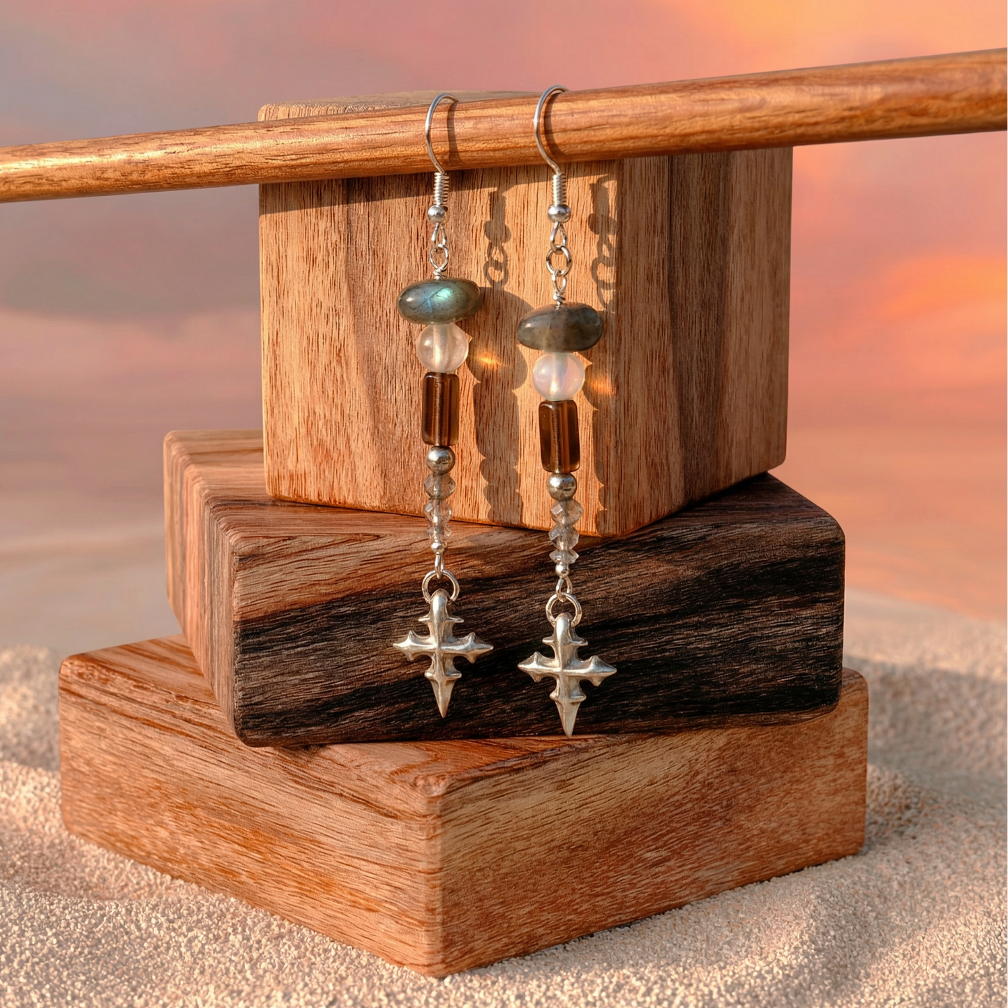 Boucles d'oreilles en argent fin | Labradorite Axis