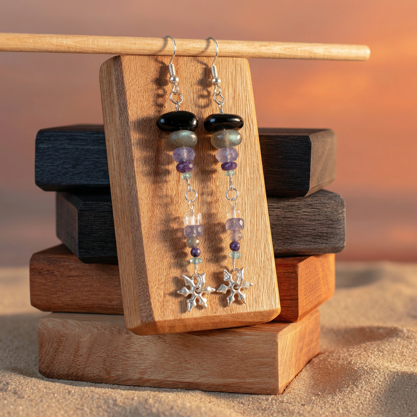 Yoru Labradorite Aigue-marine | Boucles d'oreilles en argent fin