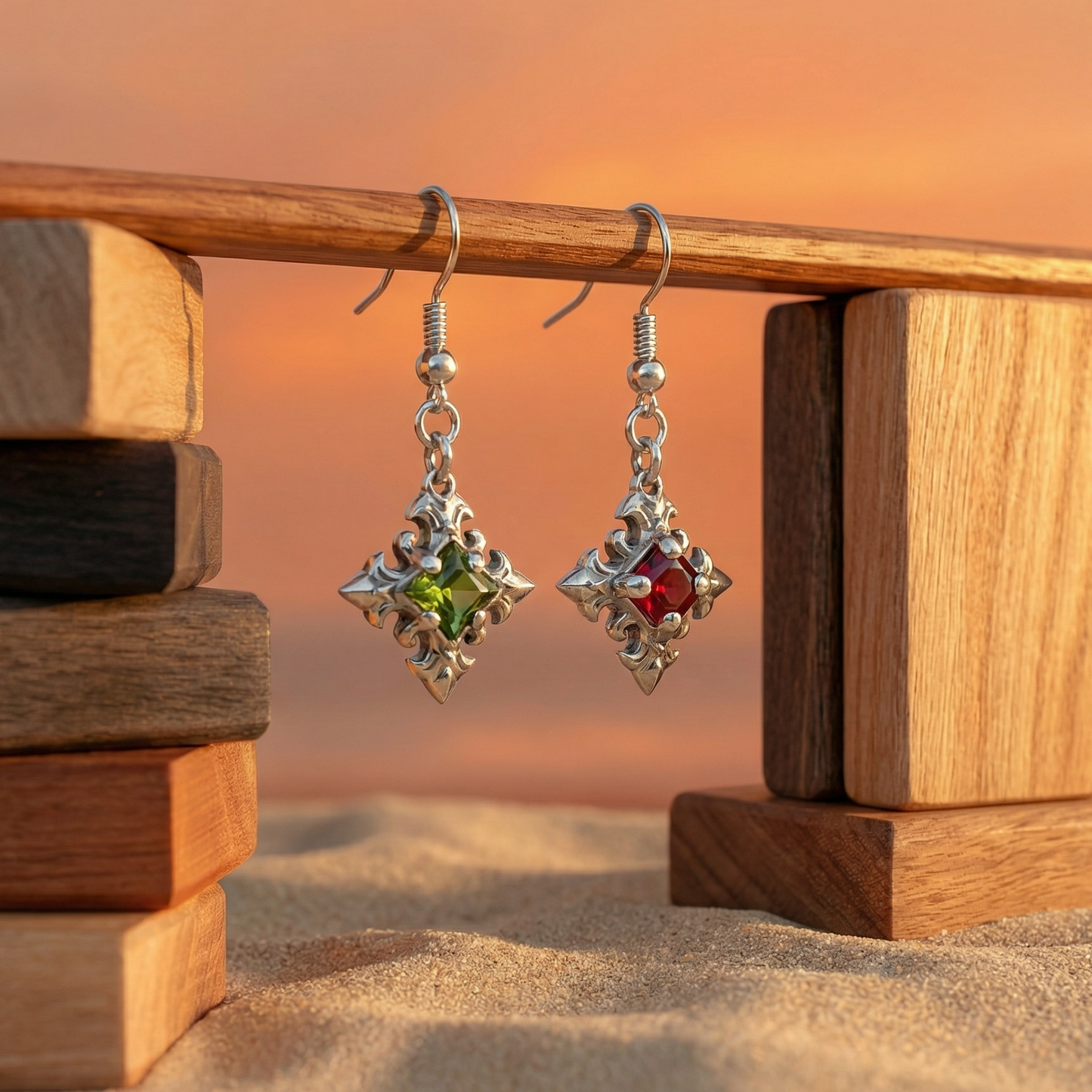 Ivara Grenat Péridot | Boucles d'oreilles en argent fin