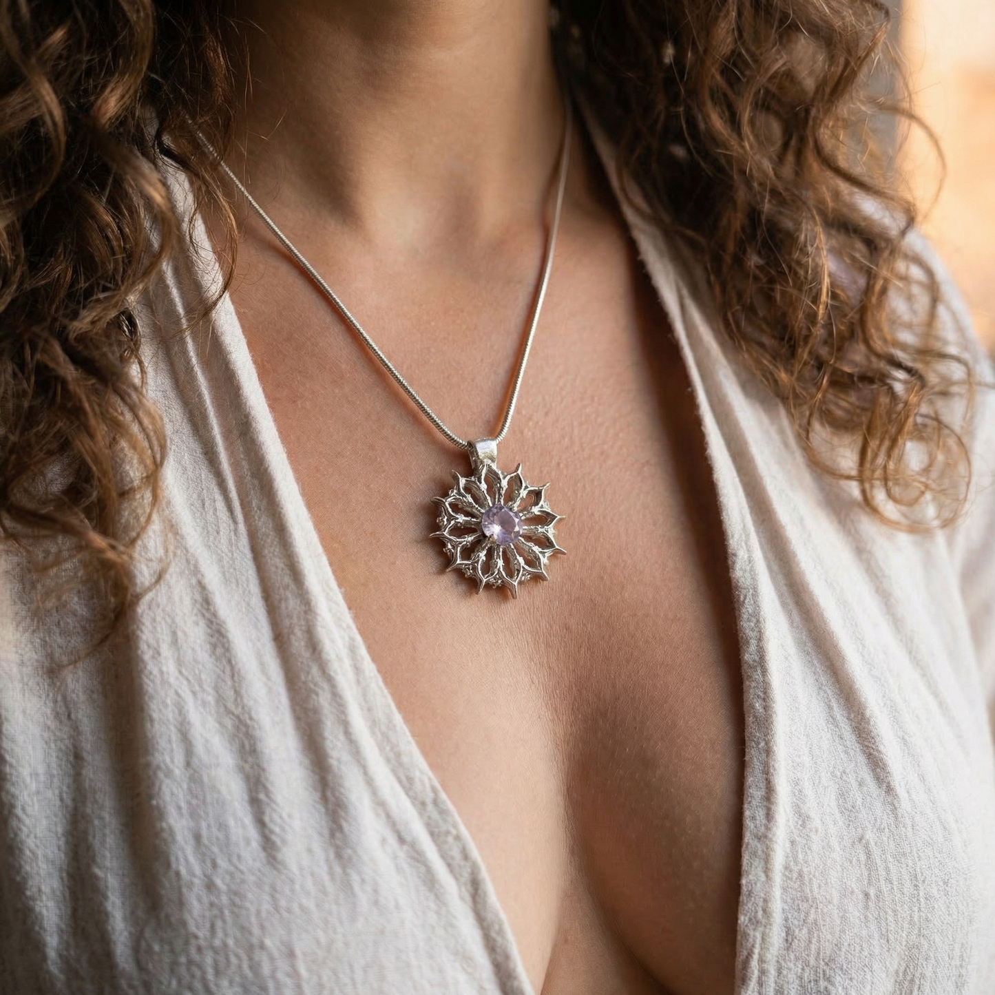Sancta Rose Quartz | Pendentif en argent fin