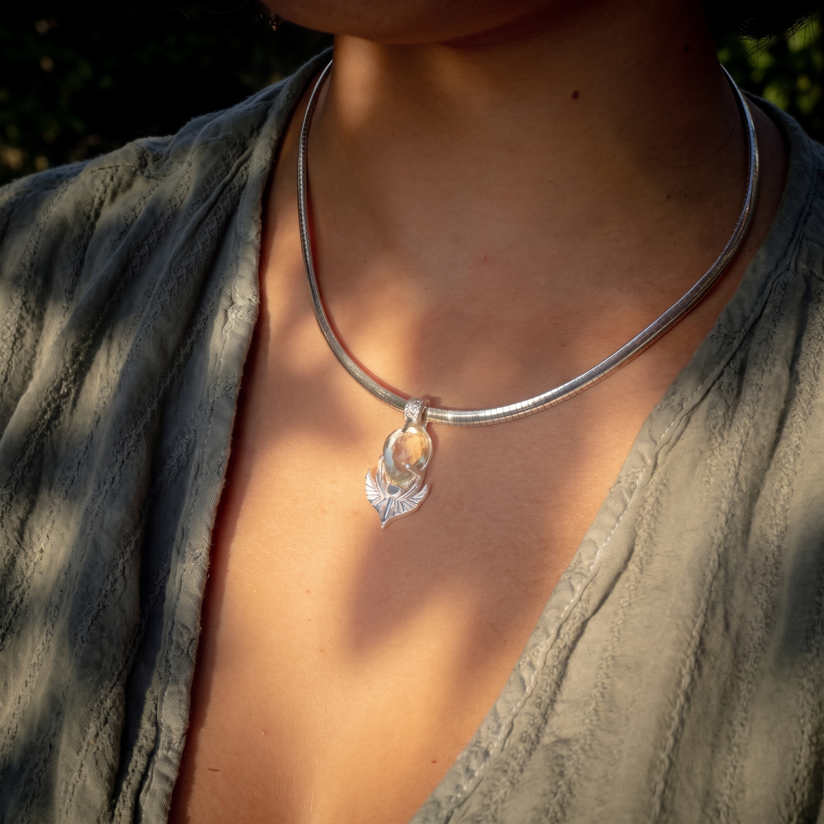 Guardian Golden Tektite | Fine Silver Pendant